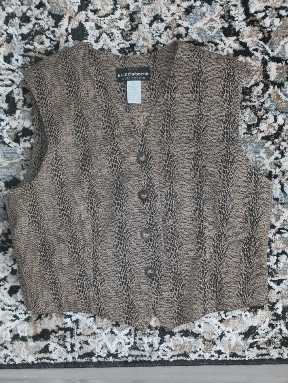 Liz Claiborne Brown Snake-Print Button Front Vest